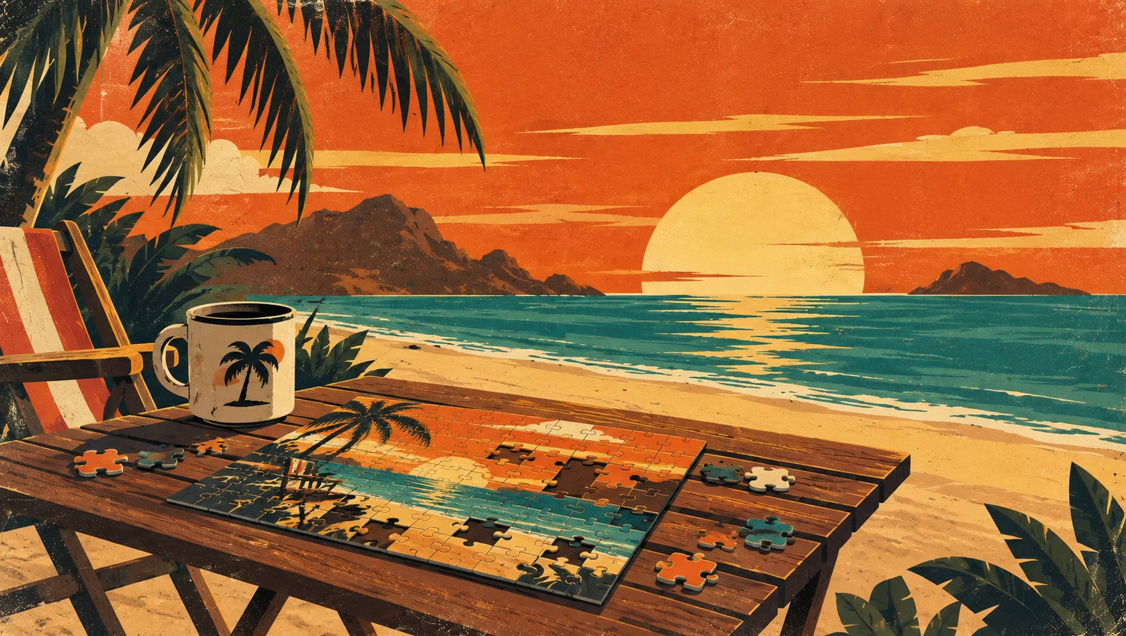 Jigsaw puzzle on a tropical beach